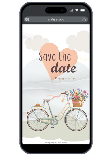 Save the date numérique mariage à gratter thème vélo champêtre et fleurs