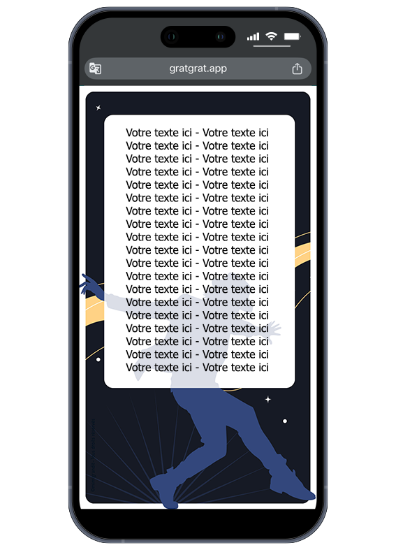 Gabarit de l'invitation magique pop star après effacement de la zone mystère. Carte invitation pop star Michael Jackson numérique révélée après grattage avec une zone blanche pour le texte personnalisé sur l'écran d'un téléphone.