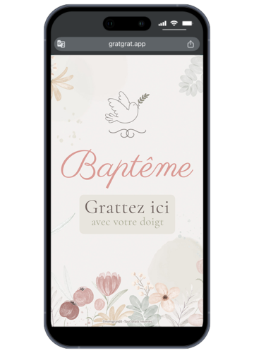 Invitation baptême virtuelle à gratter avec colombe blanche et fleurs aquarelle pastel