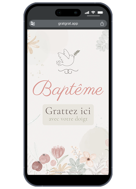 Invitation Baptême Virtuelle à Gratter Personnalisable – Colombe & Fleurs Aquarelle