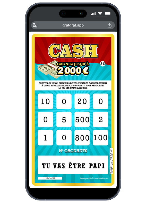 Annoncez l'heureux événement au futur papy : « Tu vas être papi ». Jeu en ligne sur smartphone pour une carte virtuelle annonce grossesse Cash destinée au futur grand-père avec l'inscription Tu vas être papi.