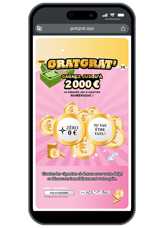 Une surprise ludique et colorée pour la future tata. Faux jeu à gratter numérique annonce grossesse GratGrat pour future tata sur fond rose.