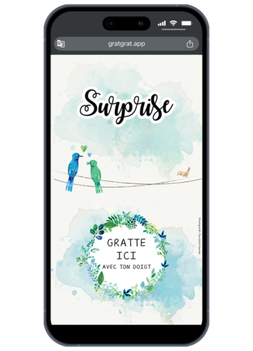 Jeu sur smartphone avant grattage pour une annonce grossesse carte à gratter numérique oiseaux.
