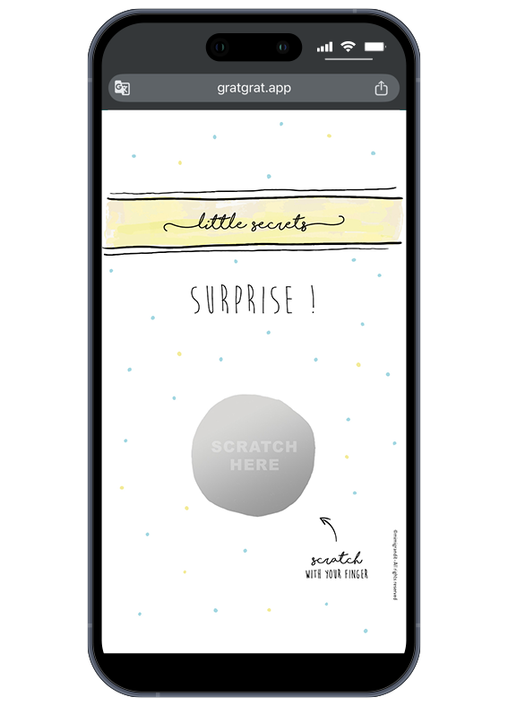 Aperçu avant grattage d'une annonce grossesse anglais numérique avec pastille grise interactive Scratch Here.