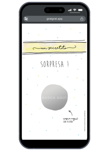 Rendu sur smartphone d'une annonce grossesse espagnol numérique collection Un Secretito avec zone grise à gratter rasca aquí.